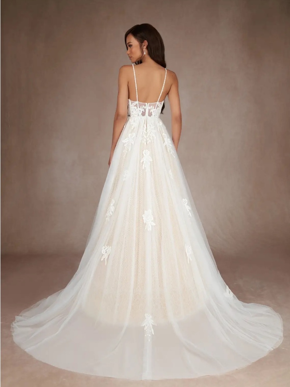 Azazie Yari Ivory & Nude Lace A-Line Bridal Gown - Picture 2 of 10